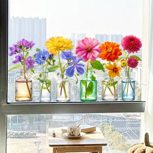 TEMU 꽃무늬 창문 클링 필름 1개, 병 속 꽃무늬 유리 스티커 데칼, 충돌 방지 양면 정전기 창문 데칼, 가정용 유리용, 집 꾸미기 유리 스티커