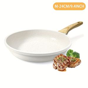 TEMU 화이트 논스틱 프라이팬, 모던 주방을 위한 아름다운 프라이팬, 건강한 기름 필요 없는지 셰프팬, 가스레인지 및 인덕션 쿠크탑 호환, 세척 쉬움, 식기세척기 안전|인덕션