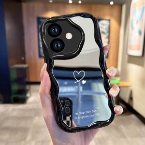 TEMU 휴대폰 케이스 - iPhone 11부터 17까지 다양한 모델에 적합한 물결 모양 미러 디자인의 휴대폰 케이스. 부드러운 TPU 소재로 충격 방지 기능 제공