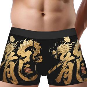 TEMU 1개 크리스마스 중국 문화 용 패턴 프린트 용 언더팬티 통기성 팬티 남성용 속옷 편안한 반바지 드로즈