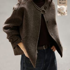 TEMU XWI 여성 봄/여름 신상 코트 세트 [직수입 롱 스페셜 자수 디자인 핸드메이드 양면 울 코트] 캐주얼 패션 디자인 가을/겨울 여성 신상 울 코트