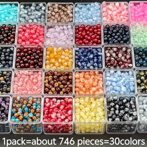 TEMU 746개 6mm 플로럴 그라데이션 유리구슬 DIY 액세서리 제작용, 30가지 생생한 색상: 핑크, 블루, 퍼플, 오렌지, 그린, 레드, 옐로우, 화이트, 블랙, 투명 - 사전 절단 디자인, 귀걸이, 팔찌, 목걸이에 이상적 - 공예 애호가, 어머니, 친구를 위한 완벽한 선물 - 내구성 강하고 쉽게 꿰는 구슬