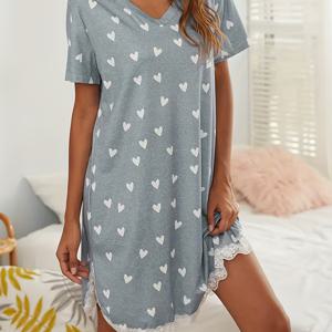 TEMU 하트 모양 프린트 레이스 장식 잠옷