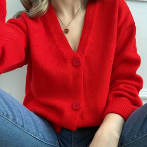 TEMU 가을 겨울 새해 레드 행운 우아한 다용도 V넥 가디건 [년년]