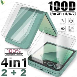 TEMU 4-In-1 세트, 삼성 Flip 7 6 5 호환, 전면 강화 유리 스크린 보호 필름 2매 + 외면 스크린 보호 필름 2매, Zflip6 Zflip7 Flip 5용 스크린 보호 필름, 스크래치 방지 강화 유리 소재 사용, 할로윈 선물, 디자인