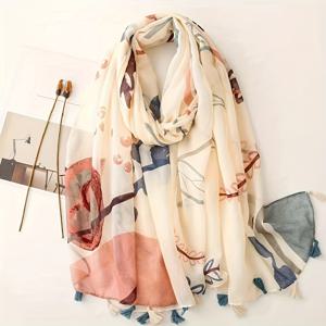 TEMU 새로운 여성용 스타일 우아한 나뭇가지 소프트 예술적인 캐주얼 술 스카프 패셔너블한 랩 숄 다용도 아웃도어 액세서리
