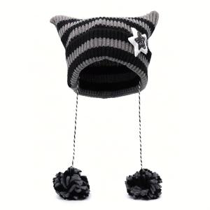 TEMU 1개 여성용 고양이 귀 겨울모자 - 가볍고 따뜻한 비신축성, 날씨에 적합, 피부 타입에 편안, 세탁기 사용 가능, 귀여운 & 캐주얼 의상용