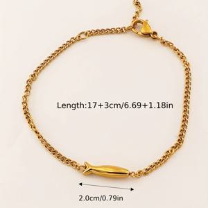 TEMU 1개 18K 골드 도금 304 스테인리스 스틸 바다 테마 길쭉한 작은 물고기 쿠바 링크 팔찌, 남성 및 커플을 위한 심플하고 정교한 데일리 착용용