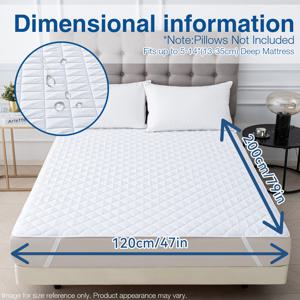 TEMU 100% 방수 초음파 엠보싱 매트리스 보호 커버, 사각 그리드 패턴, 14인치 이하 매트리스용 탄성 코너 스트랩, 부드럽고 편안한 퀼팅 침대 커버, 침실, 호텔 및 기숙사용 세탁 가능한 매트리스 토퍼, 화이트/그레이, 베갯잇 없음