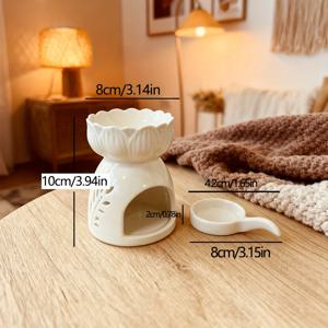 TEMU 세라믹 에센셜 오일 홀더 & 왁스 멜트 홀더 세트 (캔들 스푼 포함) - 화이트 아로마 디퓨저, 티라이트 홀더, 조절 가능한 무화염 무심 디자인, 홈, 오피스, 스파용 - 애완동물 친화적, 오일 및 녹은 왁스 호환