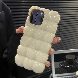 TEMU 휴대폰 케이스 - 아이폰 17 Promax, 17 Pro, 17 Air, 17, 16, 15, 14, 13, 12 Pro Max, 그리고 11에 적합한 사랑스러운 유광 3D 격자 솔리드 컬러 휴대폰 케이스. 간편하고 빈티지스럽고 부드러운 충격 방지 커버