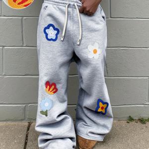 TEMU 남성 캐주얼 운동 바지, 트렌디하고 편안한 루즈핏 자수 테이퍼드 바지, 남친 선물