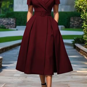 TEMU 1개 솔리드 컬러 플레어 디자인 패션 허리 조임 우아한 드레스 벨트 포함 데일리웨어 및 파티용 NS702