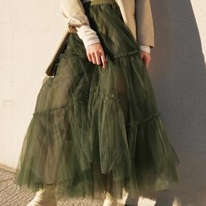 TEMU 여성 플레어 메쉬 스커트, 하프 스커트, 메쉬 드레스, 신상 하이웨스트 셔링 케이크 드레스, 다용도 롱 스커트, 여름까지