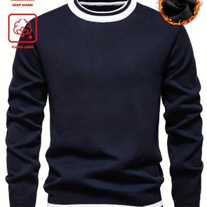 TEMU 남성용 풀오버 스웨터 라운드넥 풀오버 스웨터 자카드 스웨터 남성 패션 두꺼운 따뜻한 스웨터 겨울 풀오버, 니트