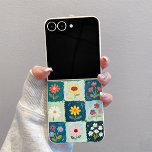 TEMU 휴대폰 케이스 - 삼성 갤럭시 Z Flip 7, Z Flip 6, Z Flip 5, Z Flip 4/3 5G 및 삼성 갤럭시 Z Flip 7 SE/FE 호환, 체크무늬 F62 접이식 화이트 TPU 폰 케이스