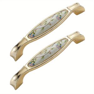 TEMU 고강도 플로럴 세라믹 & 골든 캐비닛 손잡이 2개 - 6인치 모던 서랍 손잡이, 광택 마감, 캐비닛, 옷장, 옷소품장, 주방 하드웨어용, 우아한 서랍, 블라인드, 문에 적합