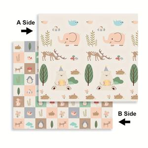 TEMU 접이식 아기 발 달리기 매트, XPE 소재, 양면 프린트 폼 바닥 매트, 휴대용 실내/외 어린이 활동 매트, 미끄럼 방지 표면, 침실, 거실에 적합