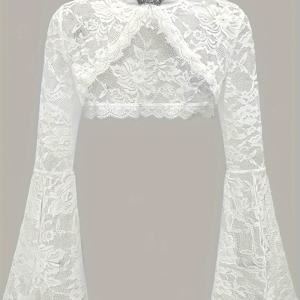 TEMU 신상 Y2K 레이스 분리형 벨 슬리브 여성용 다용도 숄 가디건 숏 탑