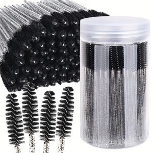 TEMU 140개 일회용 마스카라 브러쉬 + 재사용 가능한 용기 1개 - 핑크 & 블랙 나일론 브러쉬, 슬림 핸들 속눈썹 & 눈썹 스풀리, 래쉬 익스텐션, 속눈썹 연장 도구, 마스카라 브러쉬 교체, 세련된 디자인, 튼튼한 구조