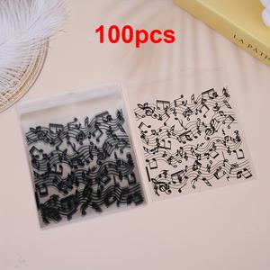 TEMU 음악 노트 패턴 선물 가방 100개입, 검정색 점핑 노트 디자인 투명 가방, 음악 파티, 축하 행사, 생일, 휴일 및 테마 파티 답례품에 적합