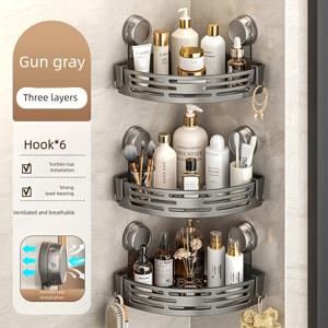 TEMU 3개 욕실 흡착 컵 삼각 바구니 선반, 화장실 화장대 코너 드릴 불필요 벽걸이 정리함, 욕실 수납 랙