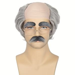 TEMU 할아버지 가발 세트, 할로윈과 크리스마스 할아버지 드레스업용 대머리 가발 코스튬