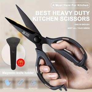 TEMU 고품질 주방 가위 (자석 칼 홀더 포함), 강력한 닭뼈 절단기, 뼈 및 야채 절단에 적합, 과일 필러, 야채 필러, 인체공학적 손잡이 장착, 재봉 가위, 음식 절단에 적합