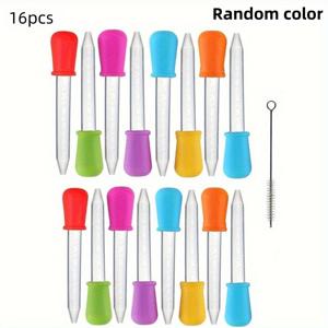 TEMU 16개 실리콘 액체 스포이드 세척 브러쉬 포함, 공예, 과학 실험, 애완 동물 급여 튜브 및 장식 프로젝트용