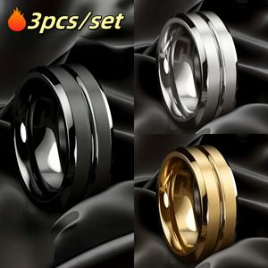 TEMU 3개 티타늄 304L 스테인리스 스틸 304L 304L 스테인리스 스틸 304L 304L 스테인리스 스틸 남성용 반지 세트, 블랙/실버/골드, 스타일리시 와이드 브러시드 티타늄 304L 스테인리스 스틸 304L 304L 스테인리스 스틸 304L 304L 스테인리스 스틸 반지