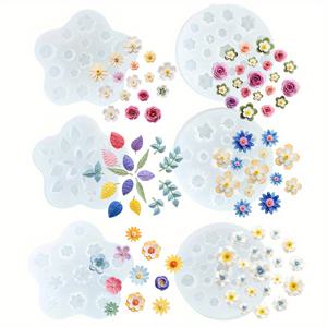 TEMU 6개 미니 꽃과 잎 실리콘 몰드, DIY 레진 공예, 클레이, 에폭시 레진, 네일 아트 장식, 목걸이, 반지, 펜던트 등에 완벽. 크리스마스, 할로윈, 발렌타인데이, 어버이날 선물로 이상적. 재사용 가능