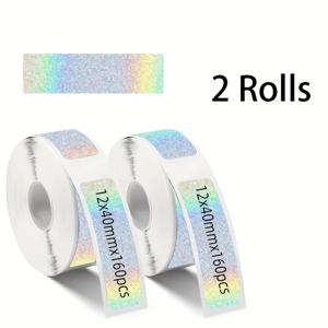 TEMU 실버 레이저 스티커 2롤, 총 320장, 자체 접착 라벨 테이프 - 12mm 너비, 40mm 길이, D30, D32, D35, Q30, Q31, Q32, P15 호환 - 사무실, 선물 포장, 봉투 및 문서 라벨링, 보관함, 스위치, 사무용품 라벨링, 홈 정리에 이상적