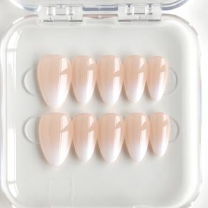 TEMU 네일|10개입 핸드메이드 프레스온 네일 - 숏 아몬드형, 누드 핑크 화이트 그라데이션, 우아한 네일|오피스 출근, 데일리 데이트, 캐주얼 쇼핑|2025 올시즌용