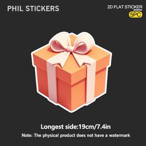 TEMU 2D 평면, 2D 평면 스티커, 핑크색 리본이 달린 주황색 선물 상자에 담긴 5개 세트, 방수 비닐 스티커. 트럭, 노트북, 헬멧, 공구함, 차고 장식용으로 적합 - 생일, 크리스마스, 브랜드 프로모션에 필수 - 부착 및 제거가 쉬우며 잔여물 없음 - 스티커 단품, 2D 평면