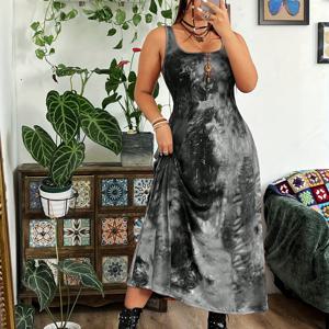 TEMU 플러스 사이즈 - 플러스 사이즈 - 끈데이 프린트, 오프숄더 및 민소매 디자인의 플러스 사이즈 드레스. 해변에서 여름 휴가를 위한 완벽한 선택입니다.