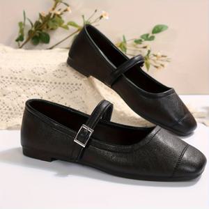 TEMU 여성용 신상 가을 컬렉션 얕은 입구 프렌치 스타일 싱글 버클 스타일 플랫 슈즈, 은은한 이브닝 분위기 청키힐 할머니화, 여성 신발