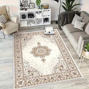 TEMU 럭셔리 대형 페르시안 카펫 - 중량 850g/㎡ 중립 대리석 무늬, 고트래픽 공간에 적합, 페르시안 프린트 대형 직사각형, 세탁기 사용 가능한 부드러운 폴리에스터 카펫, 거실 침실 사무실용