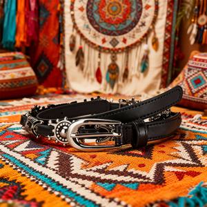 TEMU Y2K 스타일 여성 빈티지 조각 슬림 벨트, 블랙 스트랩의 합금 소재, 생생한 감각을 더하는 정교한 조각 특징, 내구성이 뛰어나고 변형에 강함. 데일리 출퇴근, 데이트, 쇼핑, 휴가 복장에 적합