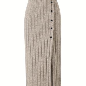 TEMU 여름/가을 신상 여성 캐주얼 하이웨이스트 골지 버튼 분할 스커트