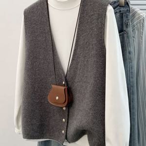 TEMU 프렌치 스타일 우아한 솔리드 컬러 루즈 V넥 민소매 패브릭 가디건 베스트, 봄과 가을 출퇴근 및 캐주얼 착용에 적합 ASD1