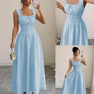 TEMU 새로운 여성용 텍스처 플로럴 패브릭 드레스 - 스파게티 스트랩과 보우 허리 디자인, 우아하고 다용도 여성 드레스, 파티, 데이트 나이트, 1피스 스타일, 부엔 핀 쇼핑 페스티벌, 새해 일상복, 파티, 웨딩 나이트에 적합, 패셔너블하고 다용도, 심플하고 우아함