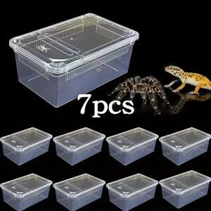TEMU 내구성 강한 PP 플라스틱 투명 사육함 세트, 7개입 — 비어디드 드래곤, 도마뱀, 거미, 전갈에 적합, 크기 5.9x3.9x2.5인치, 쉽게 열리는 뚜껑 디자인, 타란툴라와 게코에도 완벽