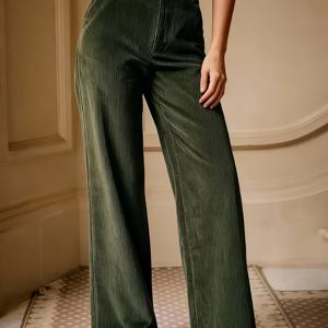 TEMU 여성용 우아한 레그 코듀로이 풀 레그 팬츠 - 솔리드 컬러 (캐주얼 & 스마트캐주얼 착용에 적합) - 벨트리스 디자인, 지퍼 클로저, 포켓 - 봄/가을용 세탁기 가능 레그 트라우저