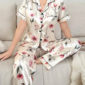 TEMU 여성용 파자마 세트, 플로럴 프린트 라운지웨어, 반팔 가디건과 슬립팬츠, 홈웨어, 귀여운 파자마, 여성용 플러스사이즈 파자마, 여성용 동물 프린트 파자마, 여성용 귀여운 파자마, 여성용 크리스마스 파자마, 여성용 XS 사이즈 파자마 세트, 여성용 모달 파자마, 매칭 파자마, 가을 파자마, 여성용 블루 파자마 세트