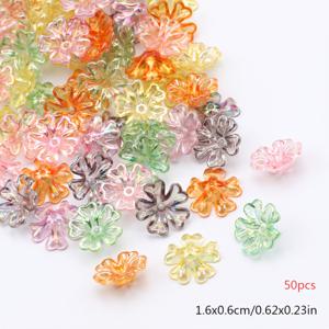 TEMU 50개 투명 혼합 컬러 하트 꽃 아크릴 비즈 DIY 액세서리 제작용, 팔찌, 목걸이, 귀걸이 소품 - 생동감 넘치는 공예 재료, 광택 스페이서 비즈