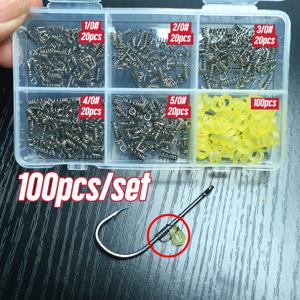 TEMU 100개/세트 새우 후크 스프링 고무 밴드 새우 뒷꿈치 후크 부속품 스프링 클립 바다 낚싯대 배낚시 루어 돌멩이 바다낚시 세트