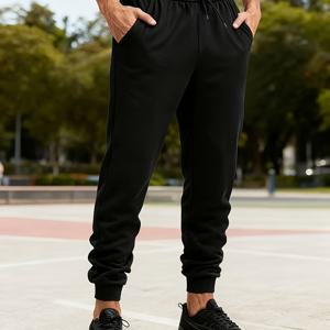 TEMU 남성용 블랙 롱팬츠 - 캐주얼하고 다용도 스포츠 팬츠