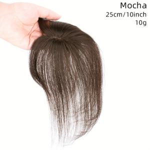 TEMU 여성용 가발, 흰머리를 가리는 상단 부분, 실제 사람의 머리카락으로 제작, 볼륨감을 더해주는 심レス 헤어피스 1개, 푹신한 핸드 위븐 레이스 헤어 교체용 조각