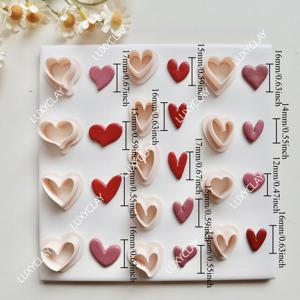 TEMU 13개/세트 데이 하트 모양 귀걸이 제작 키트 | 추상적인 하트 패턴 폴리머 클레이 커터, 주얼리 제작용, 클레이 몰드 (공예용)