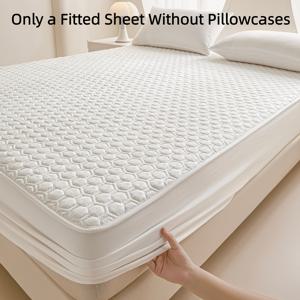 TEMU 부드럽고 편안하며 통기성 좋은 육각형 패턴 매트리스 커버, 모던 두꺼운 솔리드 컬러 매트리스 보호 커버, 세탁기 사용 가능, 호텔, 침실, 게스트룸, 가정용 텍스타일 침구 선물, 가족과 친구를 위한 화이트/카키/그레이/스카이 블루